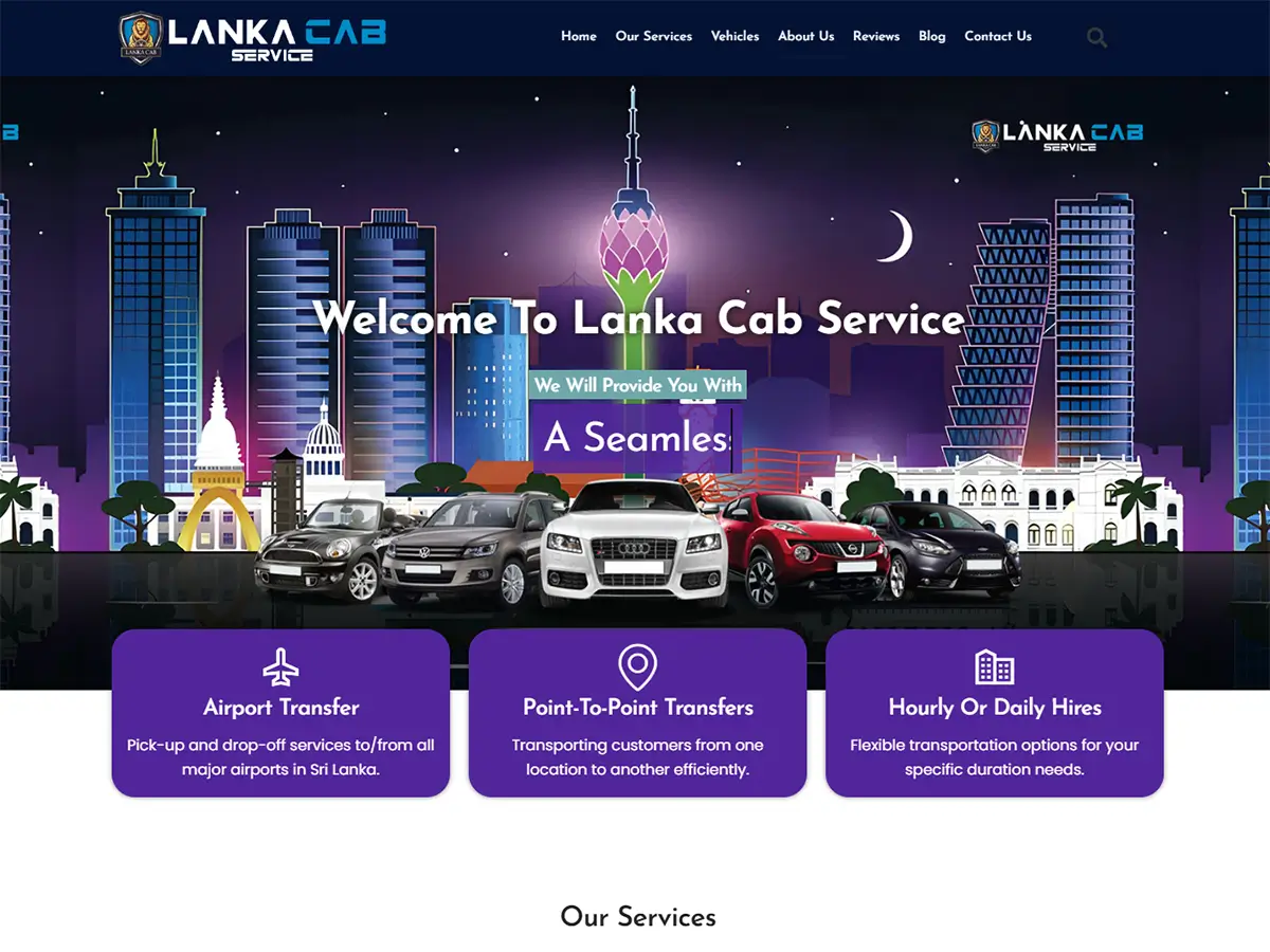 Lanka Cab Service transport booking website screenshot - built with WordPress